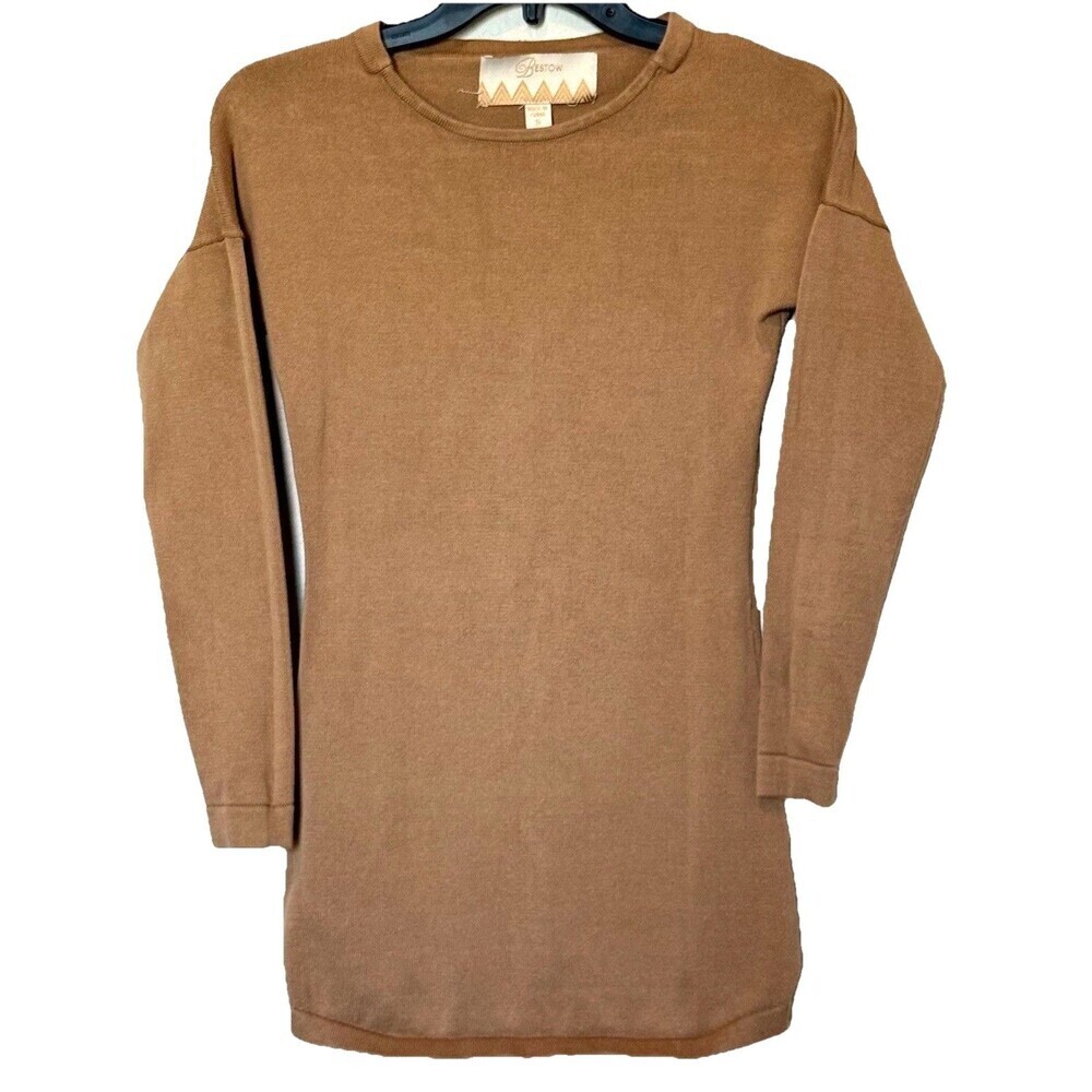 Bestow Women’s Crew Neck Sweater Mini Dress Size Small Cameo
